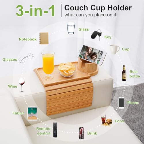 aisongdong Couch Cup Holder - 3 in 1 Sofa Arm Tray with 360° Rotating Cup Holder & Phone Stand,Arm Chair Rest Table Fits Various of Large Width Couches Armrest,Anti-Slip Foldable Couch Tray for Drinks by AISONGDONG - Used condition - Image 6