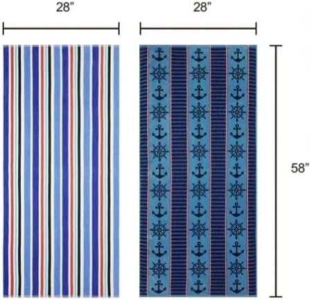Stripe Cotton Beach Towels, Soft Quick-Drying Absorbent, for Beach and Pools, 2 Pack (Blue)