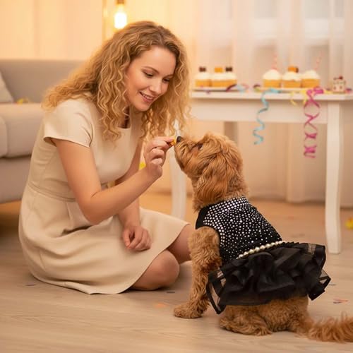 MuYaoPet Dog Bling Black Birthday Party Dress,Pet Tutu Skirt Happy New Year Wedding Dress for Small Medium Dog,Summer Dog Shirt Clothes Outfits(Medium, Black) by MuYaoPet - Image 2