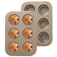 Set di 2 stampi in acciaio per 6 muffin, teglia con rivestimento antiaderente, ideale per muffin, cupcake, torte e budino