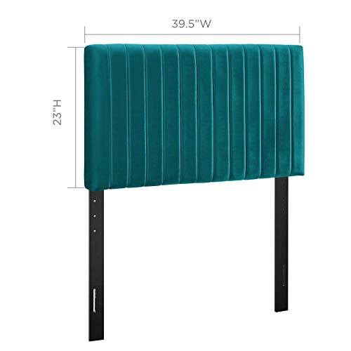 Modway Keira Channel Tufted Performance Velvet Upholstered Twin Headboard in Teal by Modway - Image 3