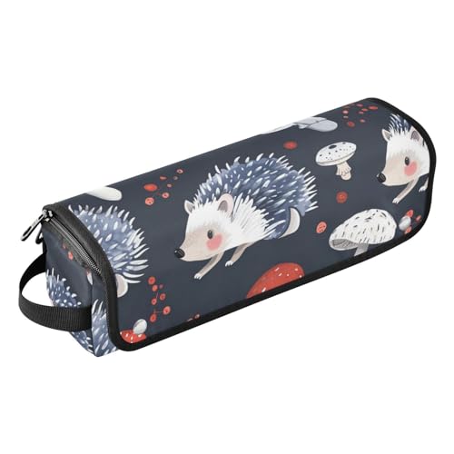 Organizador portátil para herramientas de peinado, diseño con hongo y erizos, color negro, con tapete resistente al calor para planchas, rizadores y otras herramientas para el cabello