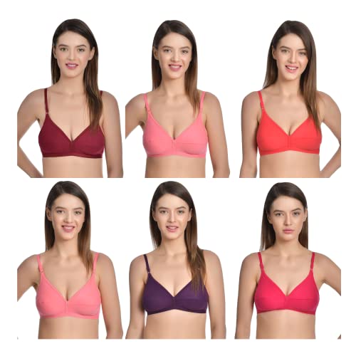 Image of Aimly Women's Cotton Non-Padded Non-Wired Solid Multicolor Bra Combo Pack of 6