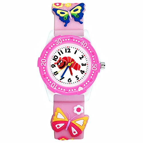 Reloj de niña Dibujos Animados de Moda Estilo de Mariposa Lindo Estudiante Niñas niños Cuarzo Relojes de Pulsera de Silicona 3D Relojes para niñas (Color : Blue)