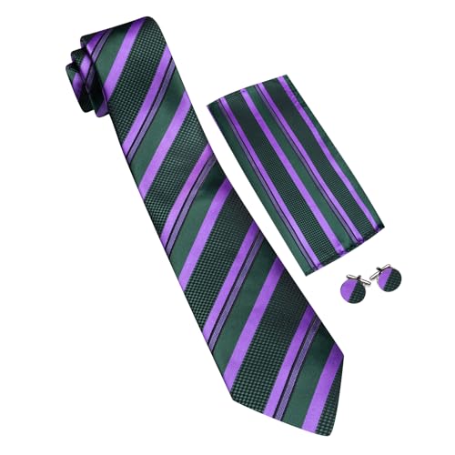 Image of Barry.Wang Mens Tie Set Plaid Check Neckties Formal Business Wedding Luxury Pocket Square Cufflinks