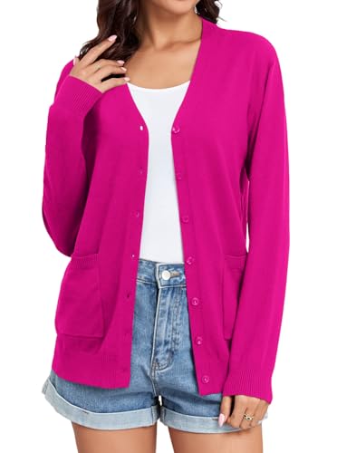 Image of TASAMO Women's Lightweight Button Down Cardigan Sweaters Long Sleeve Classic V Neck Knit Soft Shrugs with Pocket