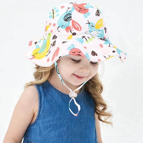 Image of Bold N Elegant Cartoon Print Kids Cotton Sun Hat with Adjustable Chin Strap, Beach Cap Fishing Hat for Boys and Girls