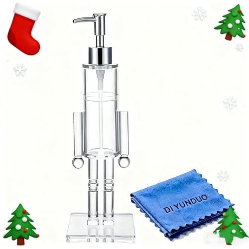 Clear Acrylic Nutcracker Soap Dispenser Christmas Holiday Bathroom & Kitchen Decor Refillable Hand Soap Dispenser with Easy-Fill Wide Neck Festive Gift - Free Handkerchief Included