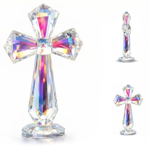 Croix en cristal pour décoration de bureau et espace spirituel à la maison