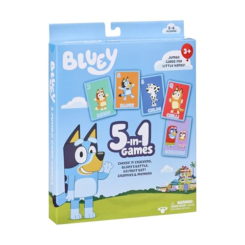 Bluey 5-in-1 Card Game Set, Jumbo-Sized 53-Deck Toddler Game, Multi-Color Interactive Play Card Games for Kids of Ages 3+