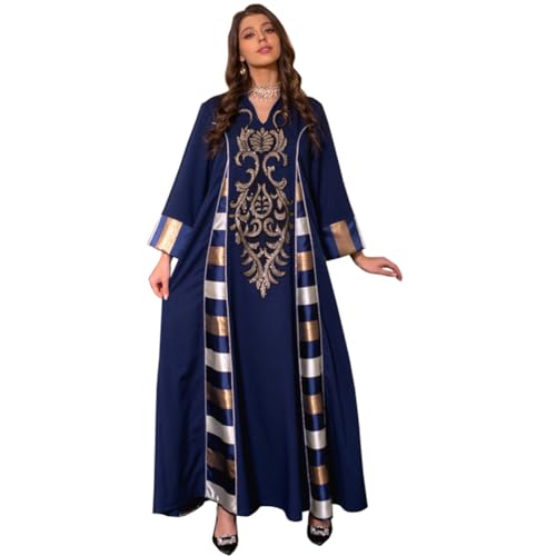 Robe longue musulmane abayas broderies florales manches longues chic