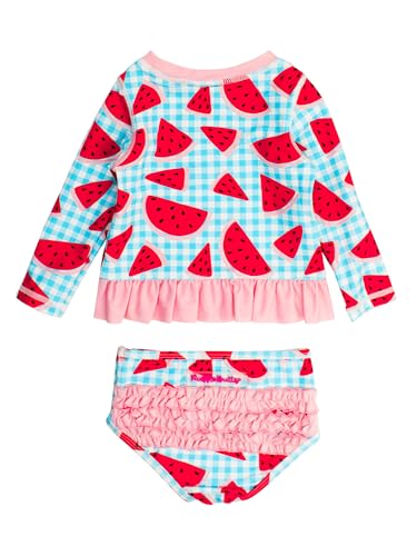 Image of RuffleButts Baby /Toddler Girls Long Sleeve Rash Guard UPF50+ Sun Protected Bikini Swimsuit