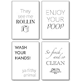 4 Premium Badezimmer Poster Set - 4 Stilvolle Badezimmer Wandbilder mit Sprüchen Poster Deko (They see me ROLLIN, enjoy your poop, wash your hands, so fresh and so clean, A4 (ohne Rahmen))