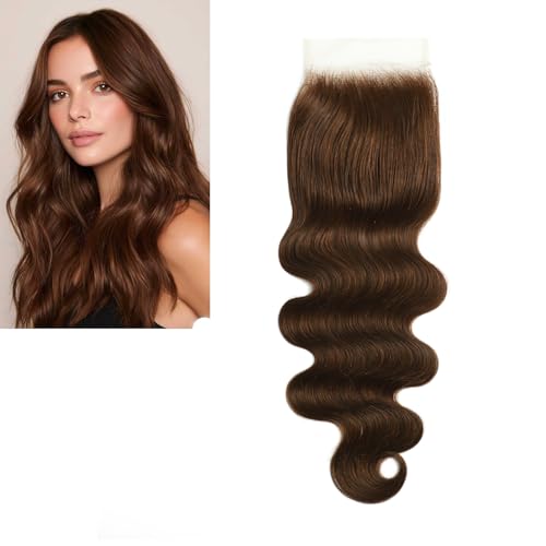 Lace Closure 4x4 Cheveux Naturels Ondulés Brun Moyen 4# Top Closure 30cm
