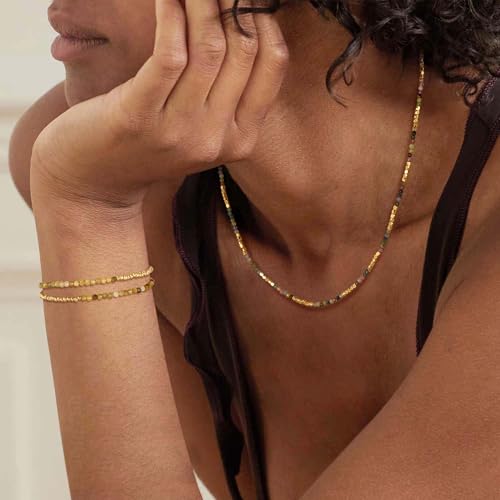 MTMY Beaded Gemstone Choker Necklace for Women, 14K Gold Plated Boho Colorful Natural Stone Bead Chain Necklace Summer Beach Handmade Jewelry2