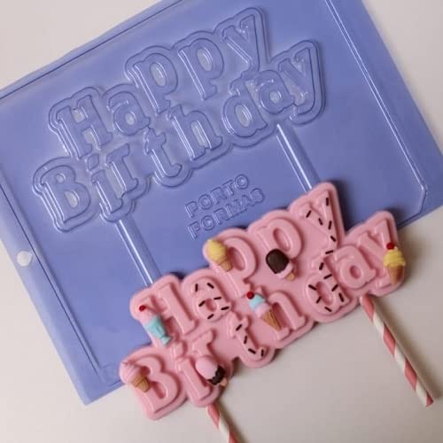 2 Formas de Acetato Topo de Bolo HAPPY BIRTHDAY Parabéns