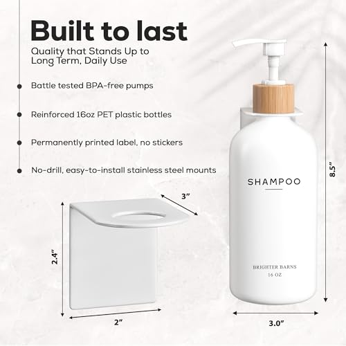 White Shampoo and Conditioner Dispenser Set Wall Mounted by Brighter Barns - Shower Dispenser 3 Chamber No Drill - Refillable Shampoo and Conditioner Bottles for Shower Wall in Airbnb, Hotel (White) - image 3