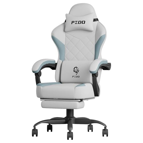 PZDO Office Chair Ergonomic Office Chair with Footrest, Ergonomic Chairs for Adults, Gaming Desk Chairs with Technology Fabric, Reclining Chaise de Bureau, Gift, Teens, (Gray)