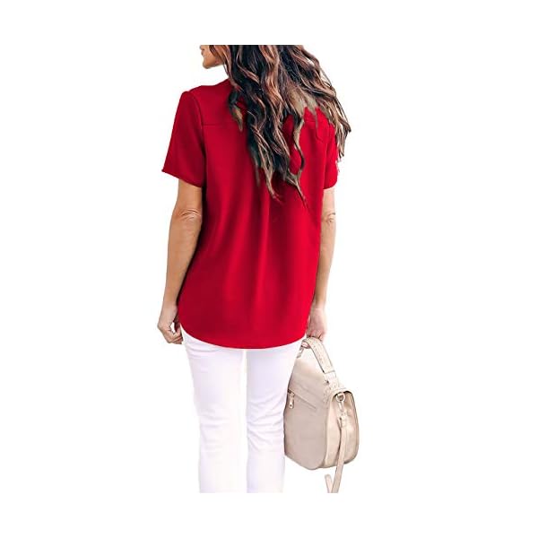 Allimy-Women-Summer-Casual-Split-V-Neckline-Chiffon-Blouses-Loose-Tunic-Short-Sleeve-Tops Allimy Women Summer Casual Short Sleeve V Neck Chiffon Blouses Fashion 2023 Tops Large Red