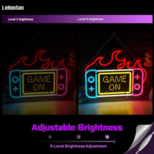Image of Game On Neon Sign for Wall Decor, Game Console Dimmable LED Neon Light Sign for Switch Room Children's Bedroom Gaming Room Decor Wall Art Birthday Gift Men Cave, USB Powered.