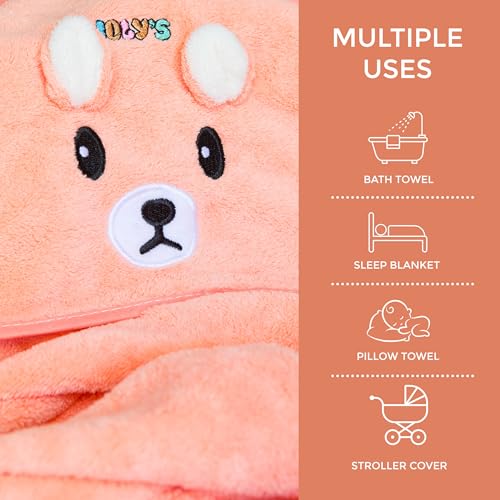 Image of Ioly's Hooded Baby Bath Towels for Newborn Essentials 41 inch Set of 2 Towels with Hood for Kids Babies Toddler Infant (Large) Baby Towel Cosas para Bebes recien nacidos Bath Items (Pink and Orange)