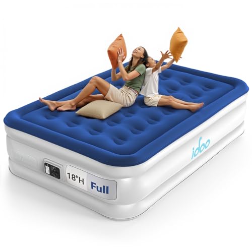 iDOO Air Mattress Full with Built in Pump, Upgraded Blow up Mattress Full, Inflatable Mattress for Home Camping and Guest Bed, 2-Min Portable & Comfortable Air Bed, Colchon Inflable