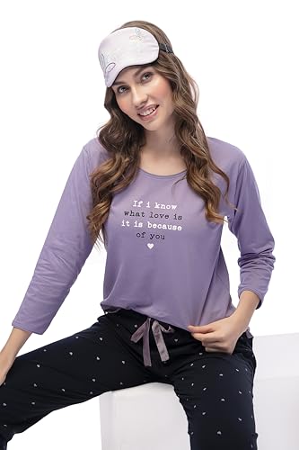 Image of LOTIK Women Cotton Heart Print Top & Payjama Full Sleeve Night Suit Set