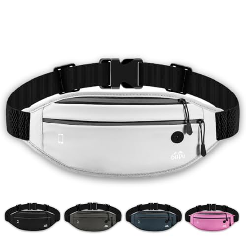 RERACO ランニング ポーチ 揺れない 斜めがけ ウエストポーチ 防水 伸縮 ジョギング セキュリティポーチ ウォーキング バッグ スリ防止 メンズ レディース (ホワイト)