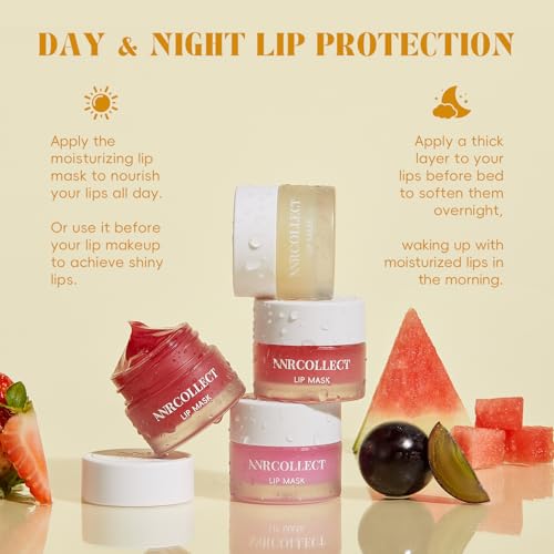 ANRCOLLECT Lip Mask Overnight Set, 4Pcs Lip Care Hydration Treatment Exfoliator Mask Kit, Revives & Nourishes Gift Set for All Day Moisturizing with Collagen & Shea Butter - Image 5