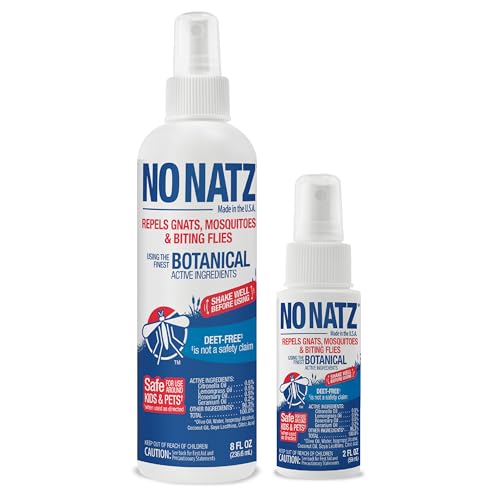 No Natz Botanical Insect Repellent DEET-Free Made with Natural Essential Oils Non-Greasy Formula Made in the USA Fresh Scent 8 Ounce and 2 Ounce Spray Bottle 2-Pack