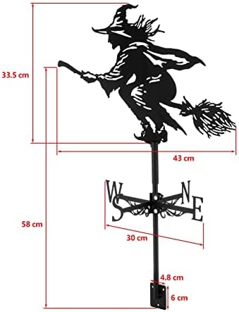 Dyna-Living Weather Vane Vintage Metal Weathervane Wind Direction Indicator Weather Vane Black Decor for Garden Yard Roof Wedding (Witch)