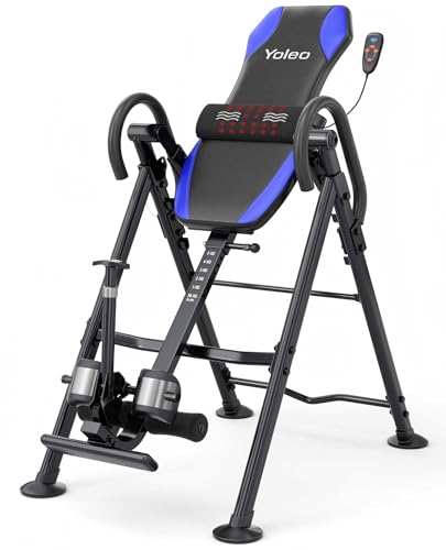Image of YOLEO Gravity Inversion Table for Back Pain Relief 2026 New Inversion Table w /Heat and Massage Lumbar pad Back Stretcher Machine 300 lbs