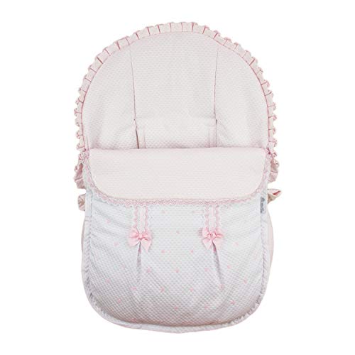 Funda + Saco Universal para Silla de coche GRUPO 0 Rosy Fuentes - Saco para Silla de Bebé Grupo 0 - Equipado para ser Ajustado perfectamente 0-blanco rosa
