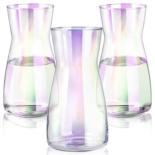Elsjoy Set of 3 Iridescent Glass Vase, 8 Inch Crystal