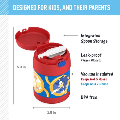 Image of THERMOS FUNTAINER Kids Food Jar with Spoon, 10oz, Sonic the Hedgehog | Kid-Friendly Stainless Steel Insulated Food Container, Keeps Food Hot or Cold Longer for School & Play, BPA Free