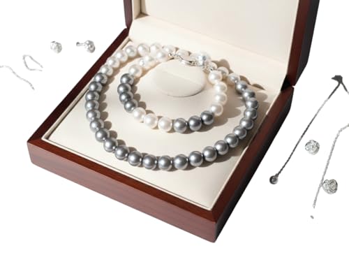 Parure de bijoux en perles de culture grises et blanches avec collier en argent 925