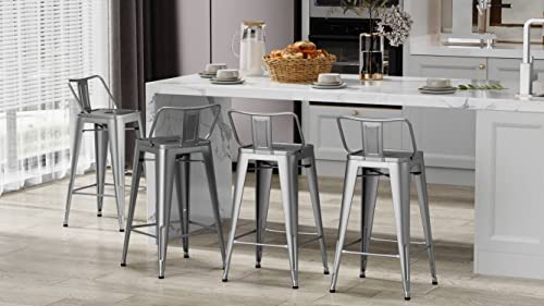 Changjie Furniture Metal Barstools Set Of 4 Industrial Bar Stools Counter Stools With Backs Indoor-Outdoor Counter Height Bar Stools (24 Inch, Silver) #TOP1
