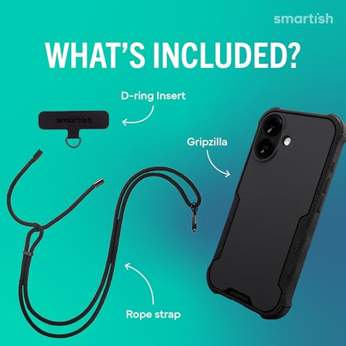 Image of Smartish iPhone 17 MagSafe Case + Crossbody Lanyard Strap - Magnetic Protective Case - Heavy Duty Armor Cover For Men + Universal Detachable Shoulder Neck Strap for Apple iPhone 17 - Black Tie Affair