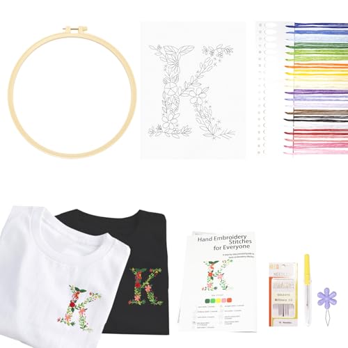 Image of Topapfo Letter K Stick and Stitch Embroidery Kit for Clothing, Beginners Alphabet Name Embroidery Pattern Water Soluble Jeans T-Shirts Crafts