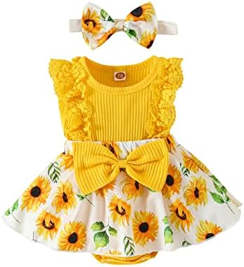 Baby Girl Clothes Newborn Romper Dress Infant Lace Ruffle Sleeveless Summer Outfits with Headband 0-12 Months