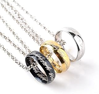 3PCS One Set Lord of the rings Merchandise Hobbit Magic Rings Pendants Silvertone and Gold Plated Engraved Stainless Steel Ring Pendant Necklaces For Fans