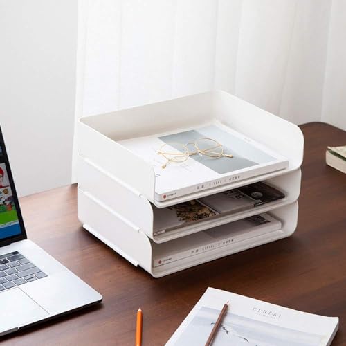 Image of 3 Tier Stackable A4 Filing Trays, Office Desk File Rack, Tidy File Document Letter Paper Organiser