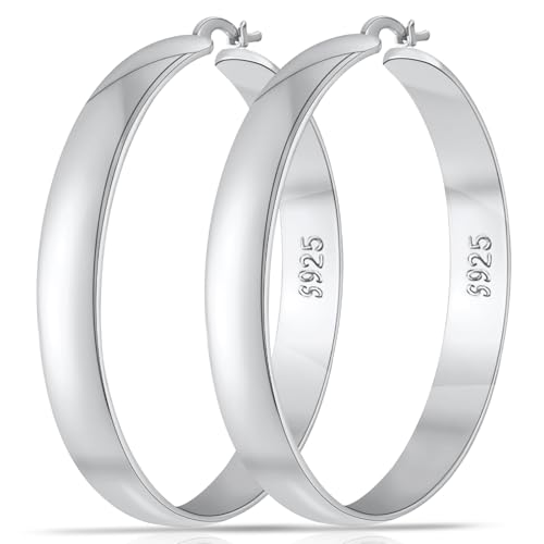 8mm Thick 925 Sterling Silver Hoops Earrings for Women 14K Real Gold Large Hoop Earrings Hypoallergenic and Lightweight Big Hoop Earrings for Women 20/30/40/50/60/70MM