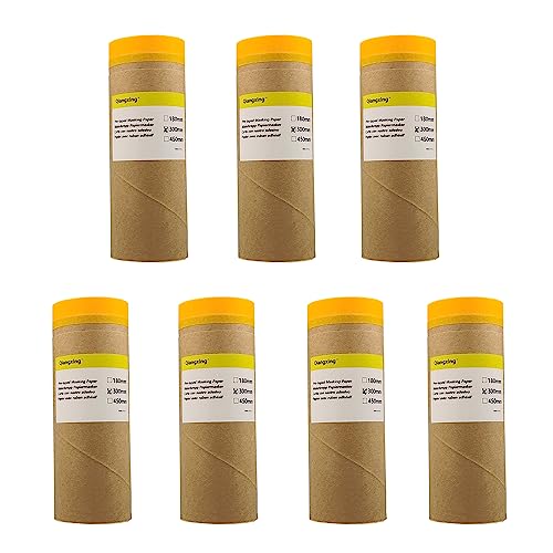 qiangxing Vorgeklebtes Abdeckpapier mit Klebeband 45g papier Größe 30cm x 20 m (jede Rolle) insgesamt 140 m 7 Stück
