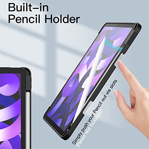 JETech Case for iPad Air 11-Inch M3/M2 (2025/2024), iPad Air 5/4 (2022/2020 5th/4th) with Pencil Holder, Clear Transparent Back Slim Stand Shockproof Tablet Cover, Auto Wake/Sleep (Black)
