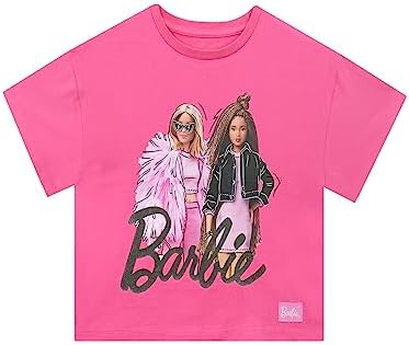 Barbie T-Shirt Girls | Pink Girls Summer Tops Boxy Tshirt for Girls | Ages 5-12 | Official Merch