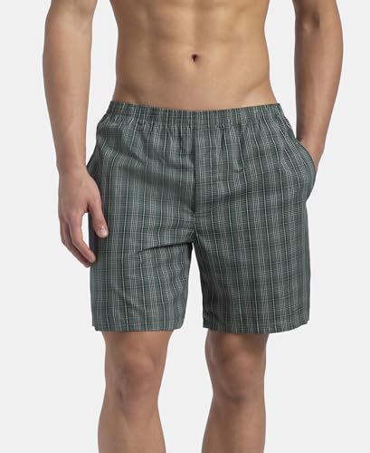 Image of Jockey 1223 Men Super Combed Mercerized Cotton Woven Checkered Boxer Shorts with Side Pocket (Pack of 2, Colors & Prints May Vary)