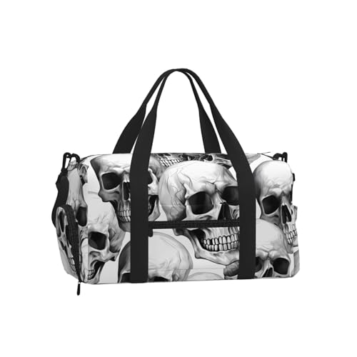 Bolsa de deporte con calaveras, resistente al agua y con zapatero para viajes de fin de semana