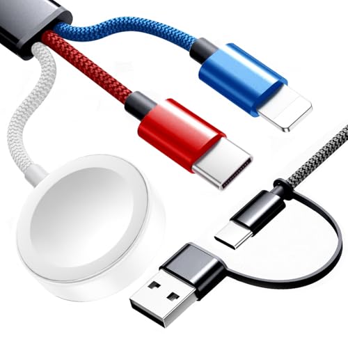 Wtinquik Travel Essentials, Multi Fast Charging Cable for Apple Watch Charger/iPhone Charger, 3 in 2 USB C Cable Cord Compatible with iWatch Ultra/SE/10-1/iPhone 16-11/Samsung S25-22 , 4FT , Colorful