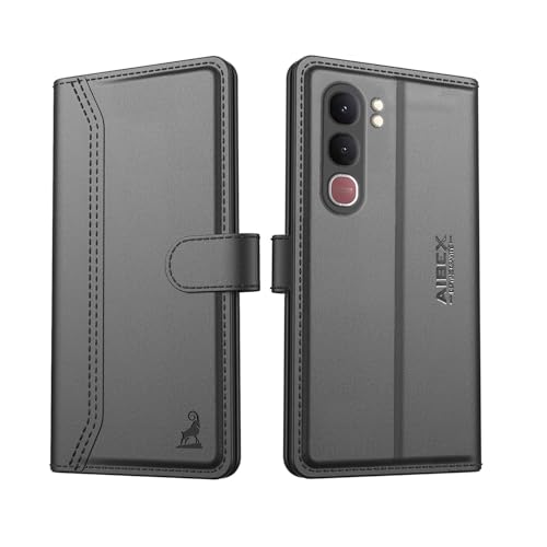 Image of AIBEX Compatible for Vivo Y31 5G Flip Cover Leather Finish | Inside TPU with Card Pockets | Wallet Stand | Complete Protection Flip Case Black
